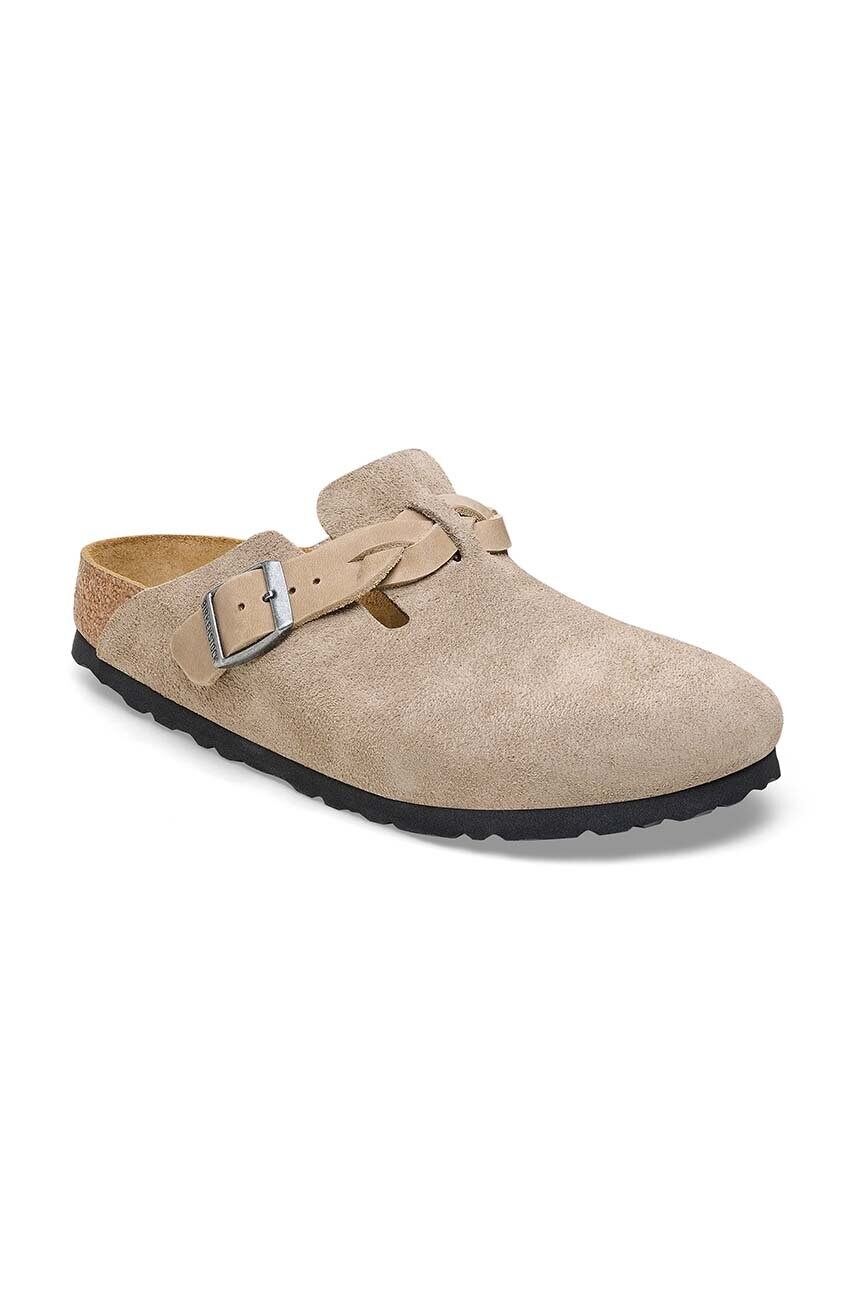 Замшеві шльопанці Birkenstock Boston Braided жіночі колір бежевий 1026694