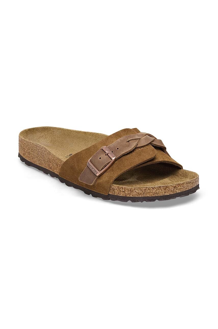 Замшеві шльопанці Birkenstock Oita Braided жіночі колір коричневий 1026742