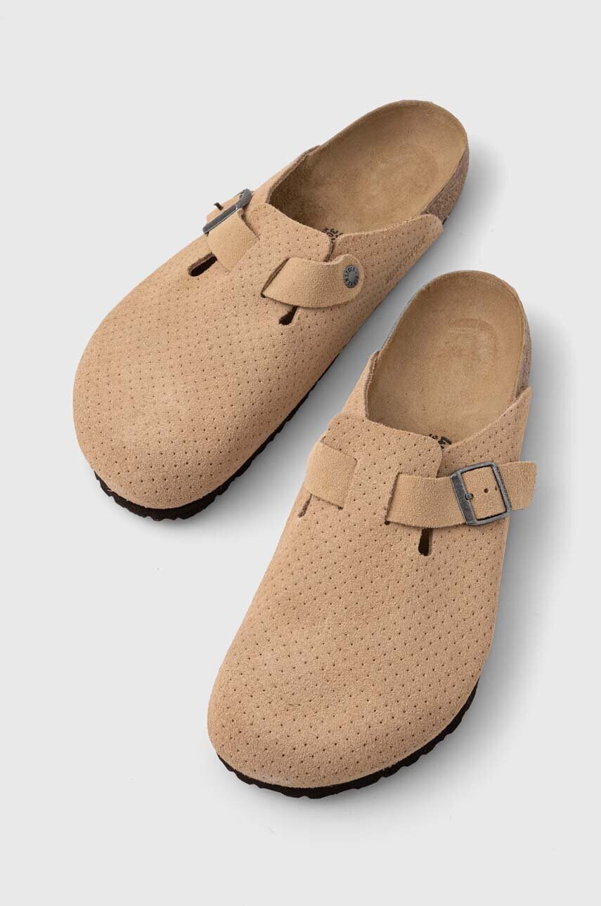 Замшеві шльопанці Birkenstock Boston чоловічі колір бежевий 1026948