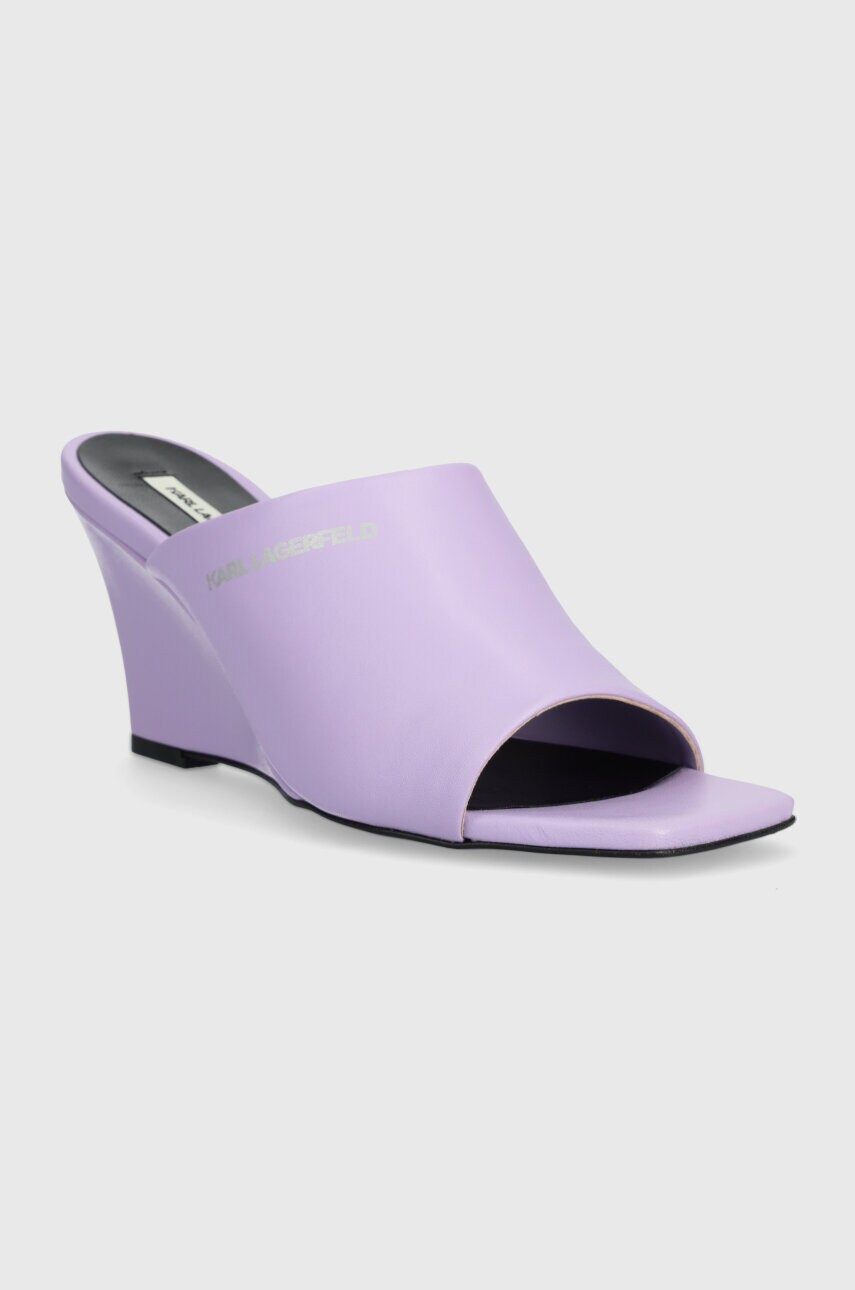 Шкіряні шльопанці Karl Lagerfeld RIALTO жіночі колір фіолетовий на танкетці KL34400