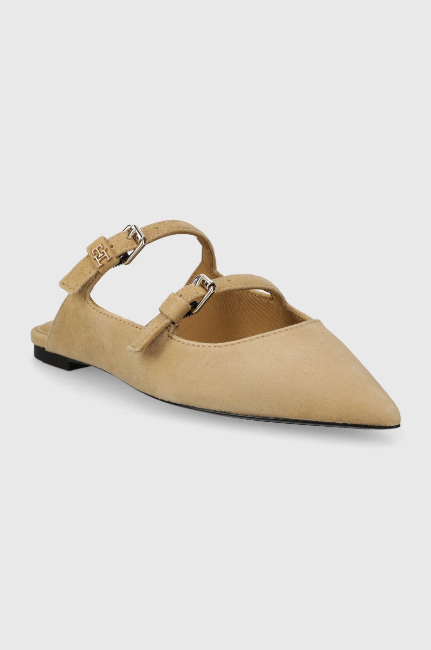 Замшеві шльопанці Tommy Hilfiger TH POINTE SUEDE MULE жіночі колір бежевий FW0FW07697