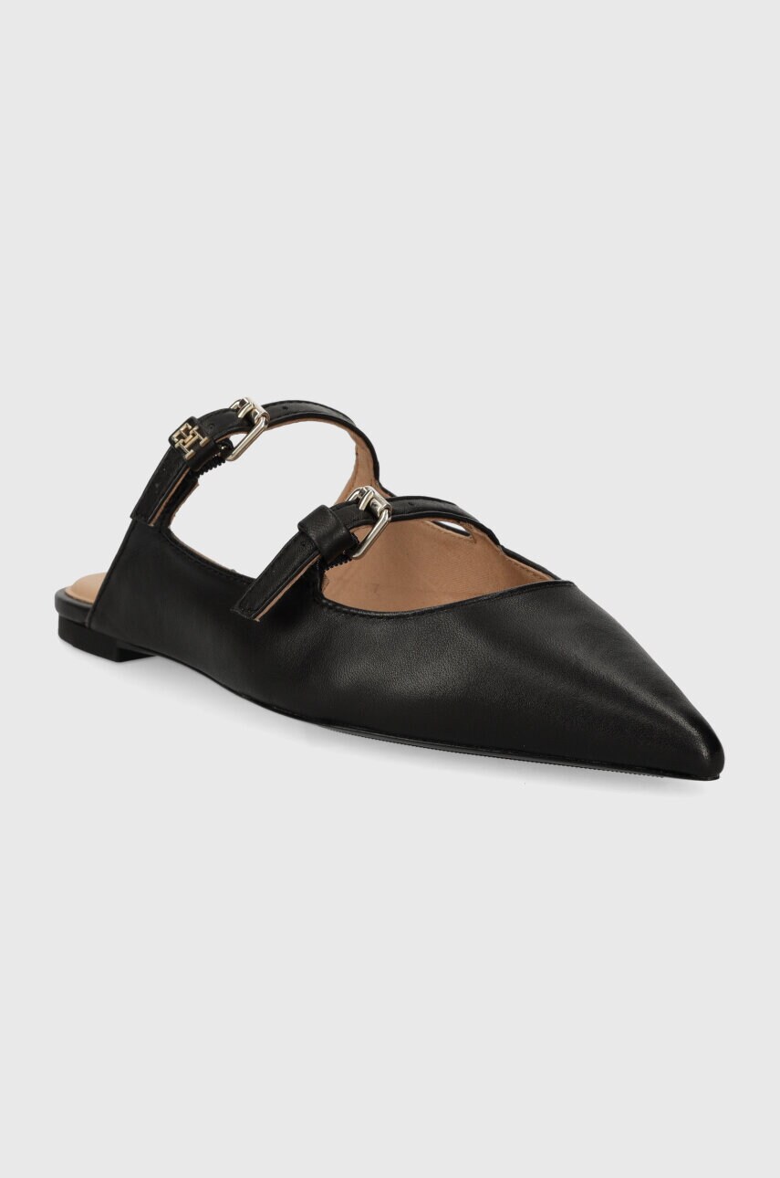 Шкіряні шльопанці Tommy Hilfiger TH POINTY LEATHER MULE жіночі колір чорний FW0FW07722