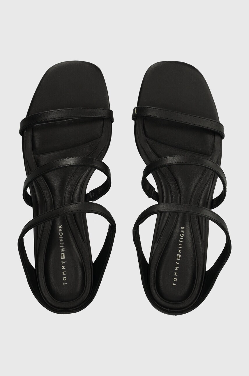Шкіряні шльопанці Tommy Hilfiger TH STRAP LEATHER MID HEEL жіночі колір чорний каблук блок FW0FW07731