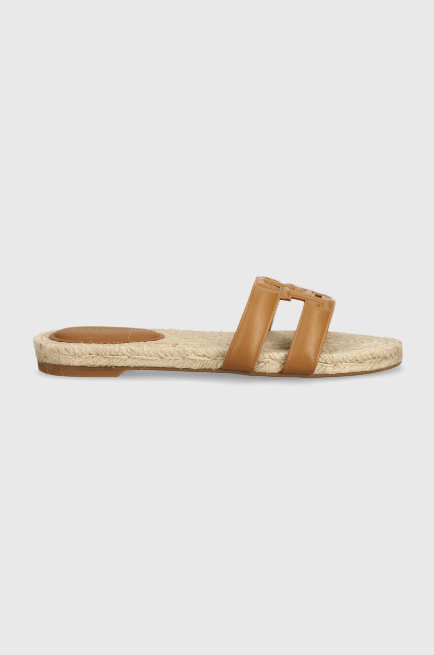 Шкіряні шльопанці Tommy Hilfiger TH EMBOSS FLAT ESP SANDAL жіночі колір коричневий FW0FW07928
