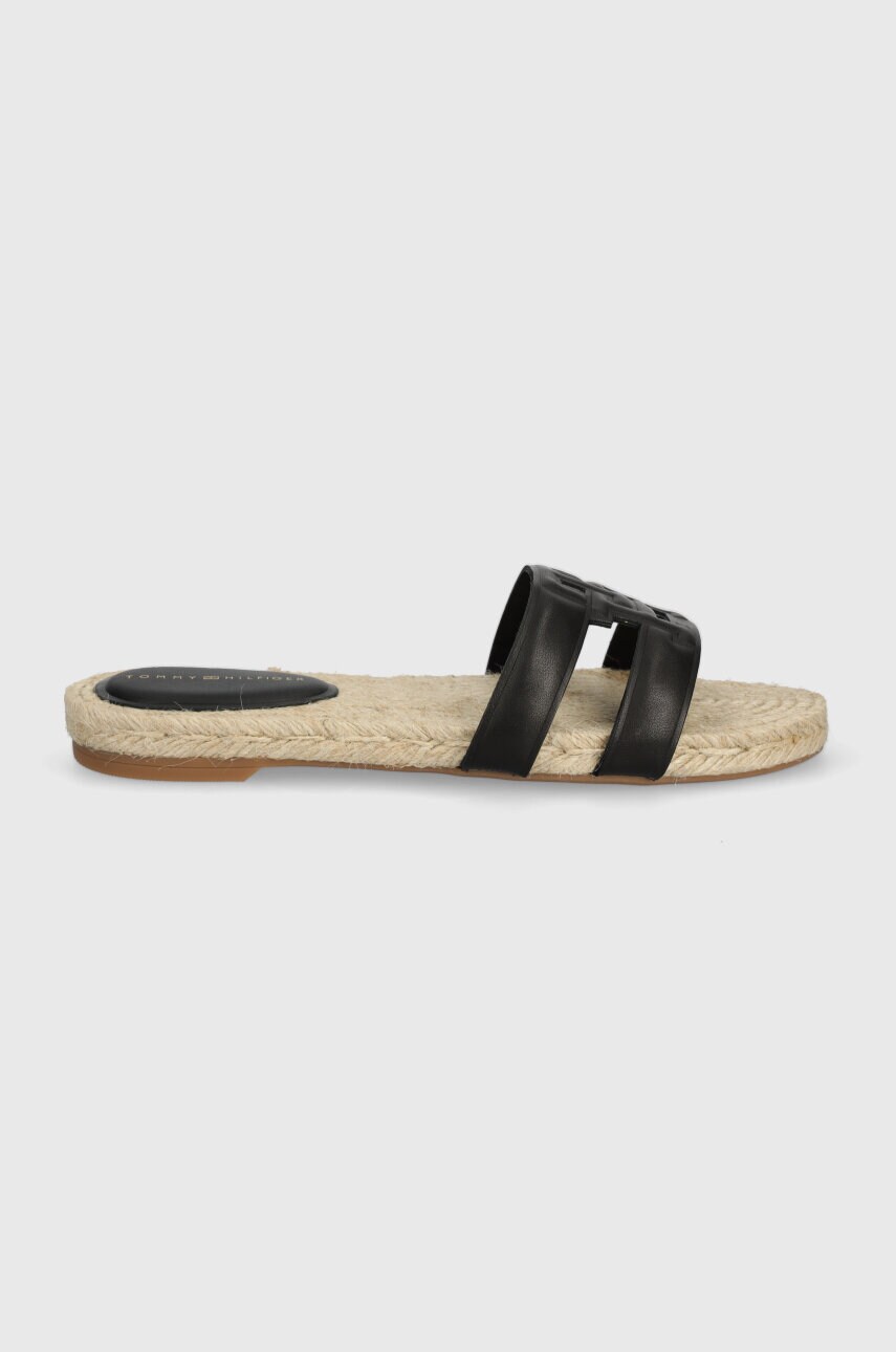 Шкіряні шльопанці Tommy Hilfiger TH EMBOSS FLAT ESP SANDAL жіночі колір чорний FW0FW07928