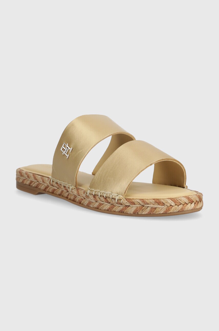 Шкіряні шльопанці Tommy Hilfiger TH GOLD FLAT ESPADRILLE SANDAL жіночі колір золотий FW0FW07932