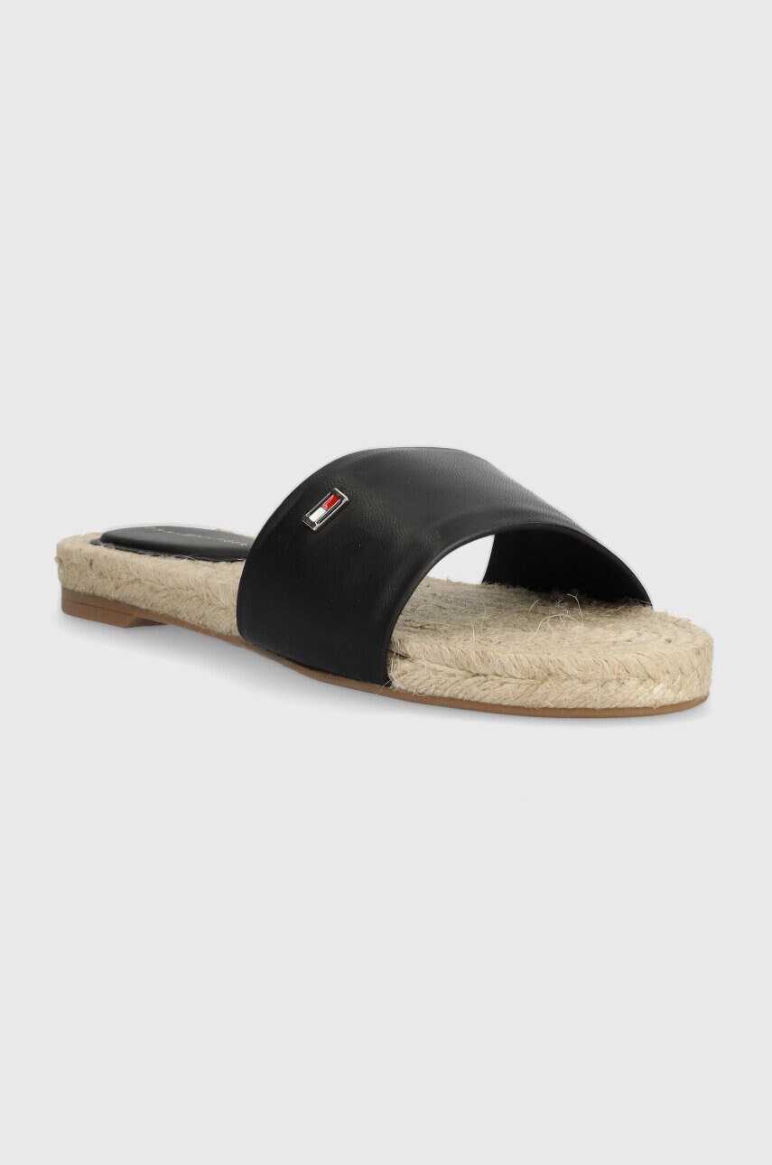 Шкіряні шльопанці Tommy Hilfiger SIMPLE LEATHER FLAT ESP SANDAL жіночі колір чорний FW0FW07933