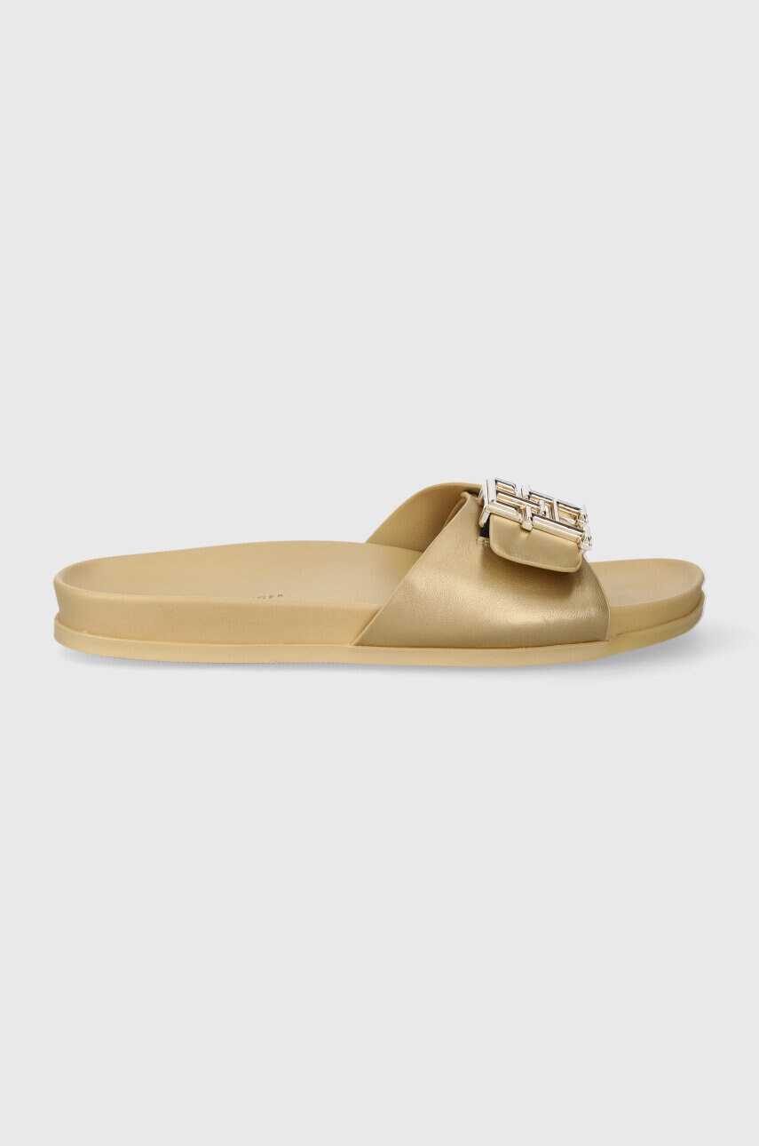 Шкіряні шльопанці Tommy Hilfiger TH HARDWARE GOLD FLAT SANDAL жіночі колір золотий FW0FW07947