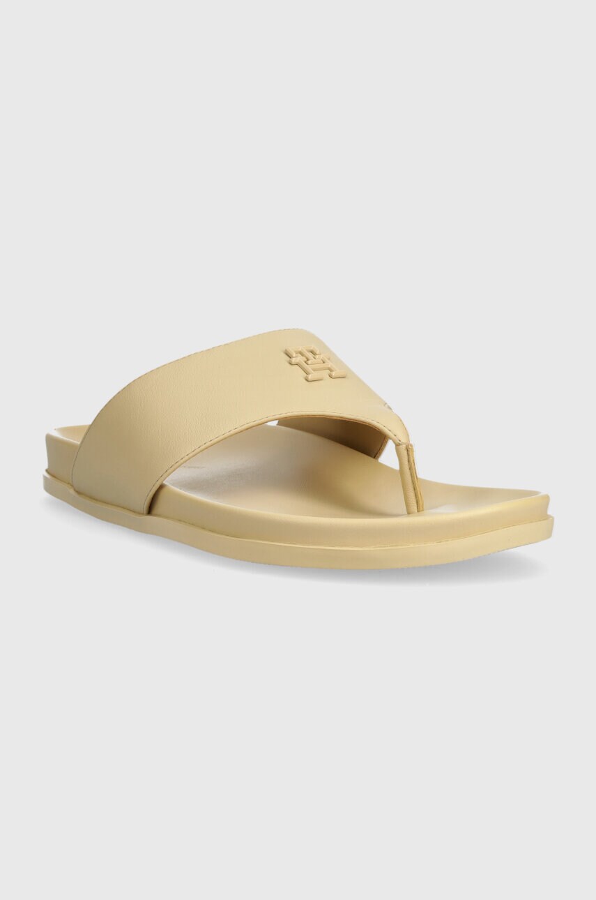 Шкіряні в'єтнамки Tommy Hilfiger THONG COMFORT SANDAL жіночі колір бежевий на плоскому ходу FW0FW08042