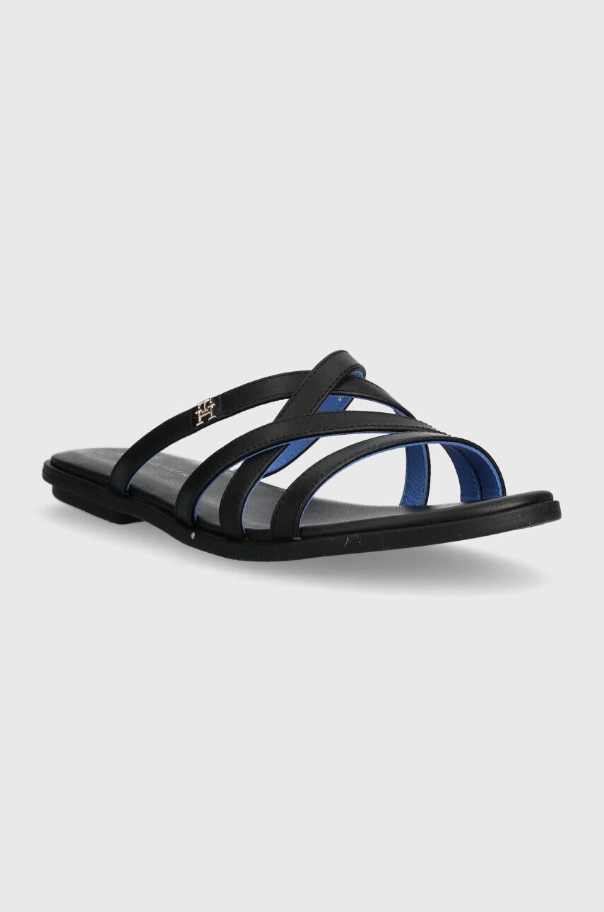 Шкіряні шльопанці Tommy Hilfiger TH STRAP FLAT SANDAL жіночі колір чорний FW0FW08067