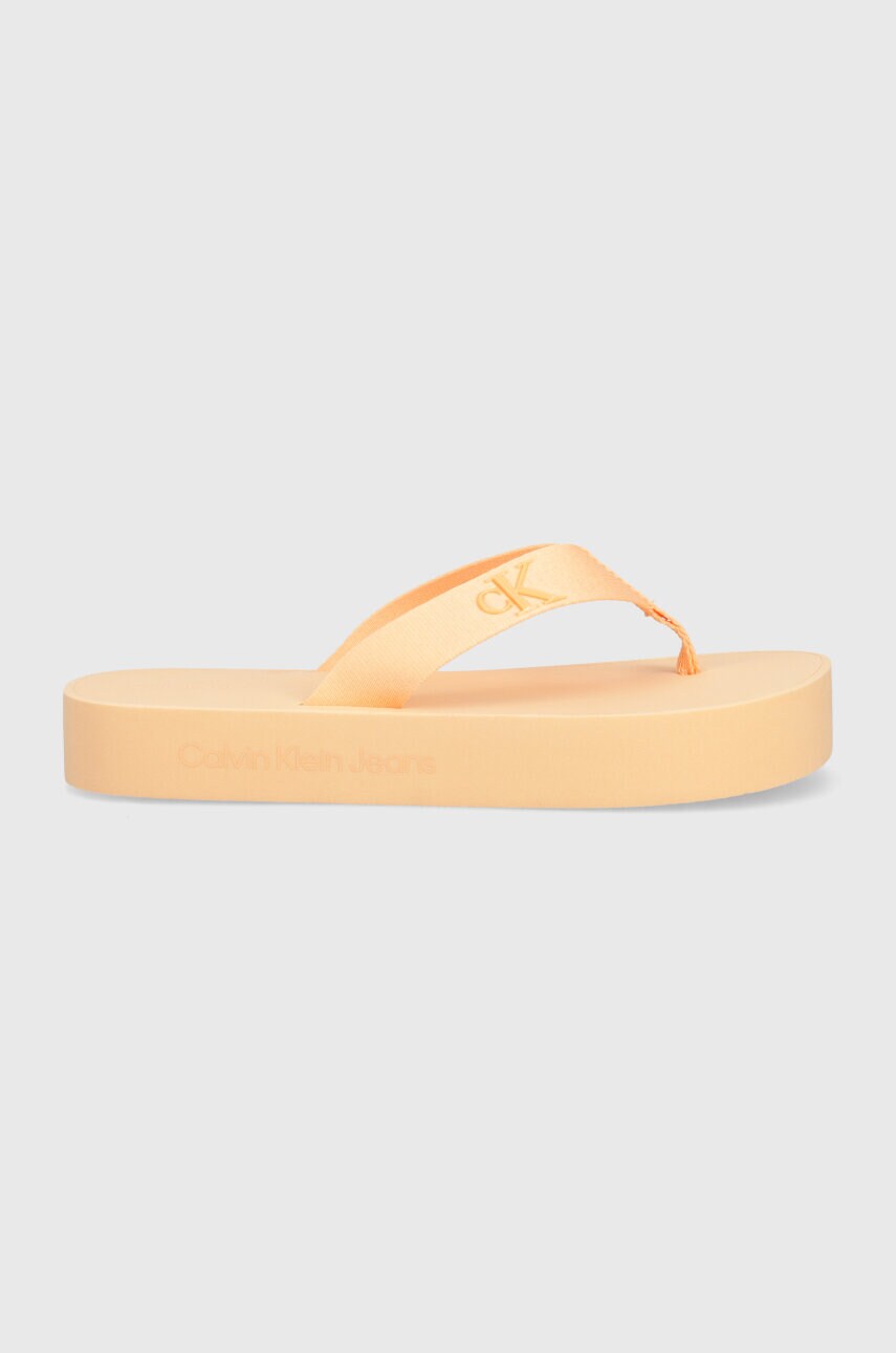 В'єтнамки Calvin Klein Jeans FLATFORM FLIPFLOP JELLY жіночі колір помаранчевий на плоскому ходу YW0YW01398