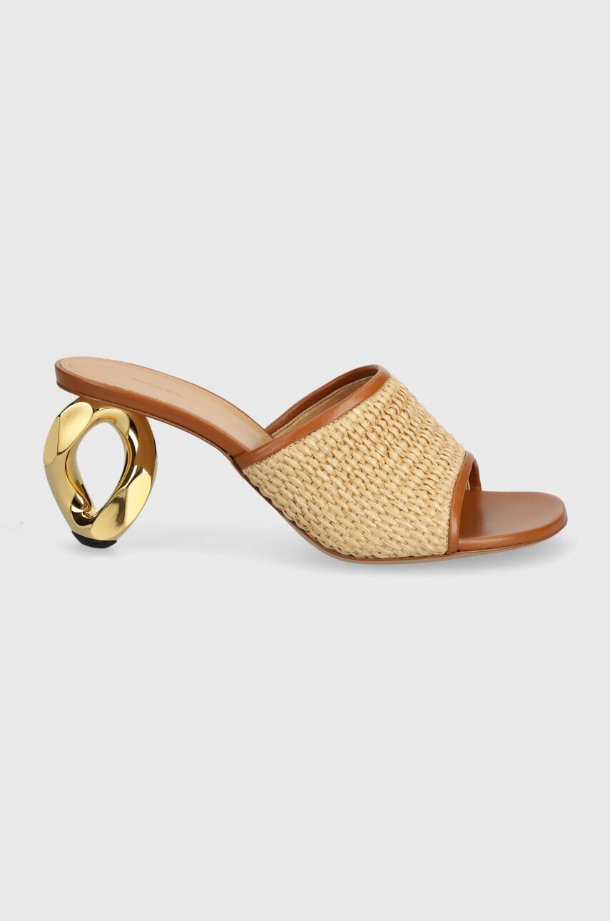 Шльопанці JW Anderson Raffia Sandal жіночі колір бежевий каблук блок ANW42230A