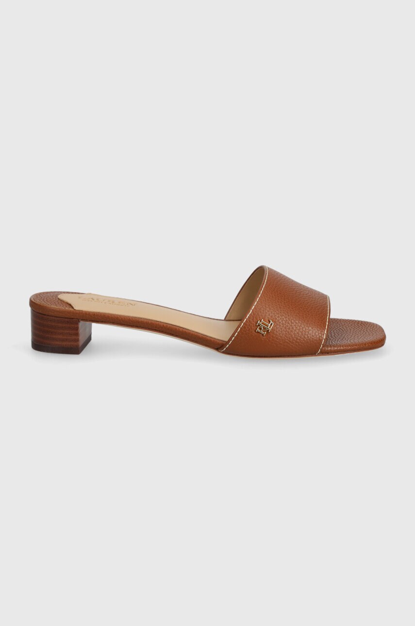 Шкіряні шльопанці Lauren Ralph Lauren Fay жіночі колір коричневий каблук блок 802925259003