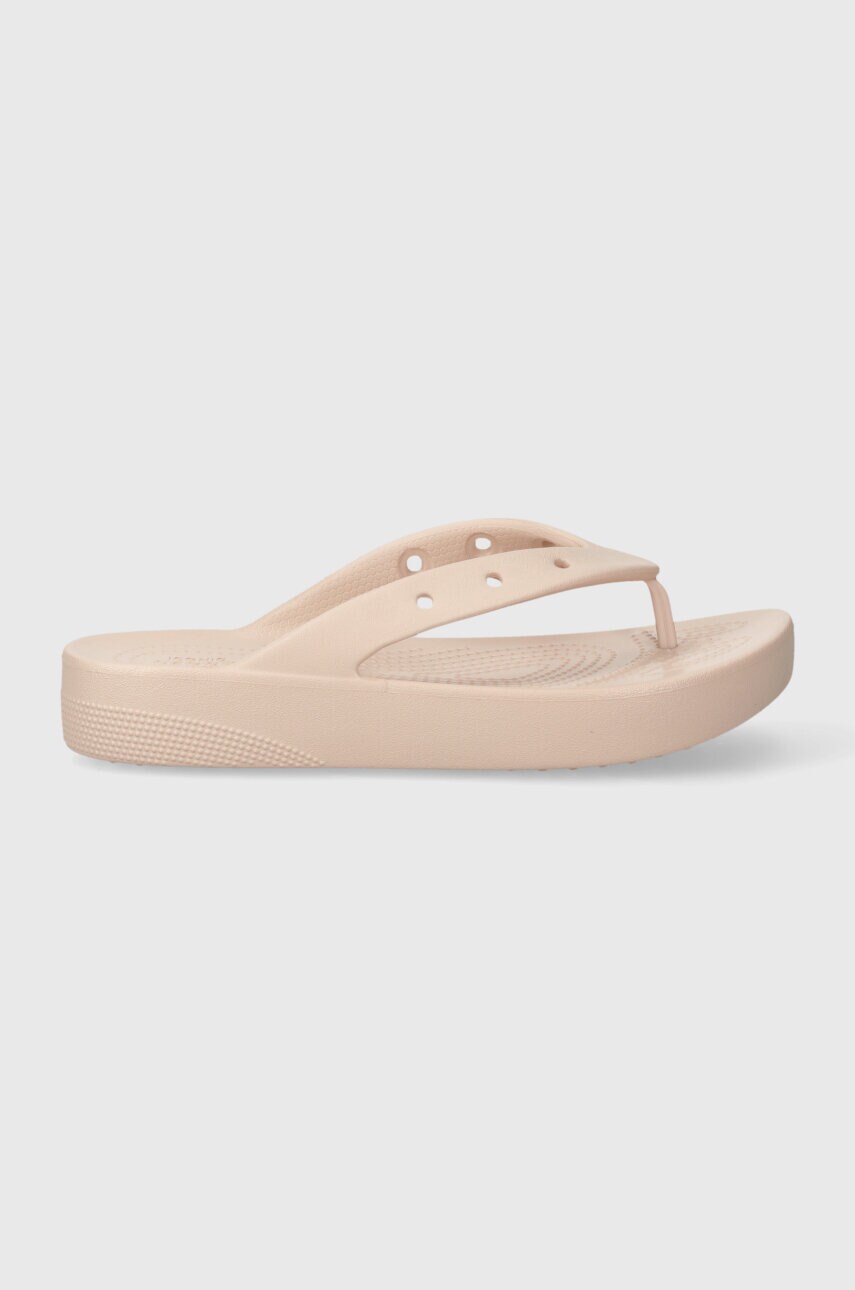 В'єтнамки Crocs Classic Platform Flip жіночі колір рожевий на плоскому ходу 207714