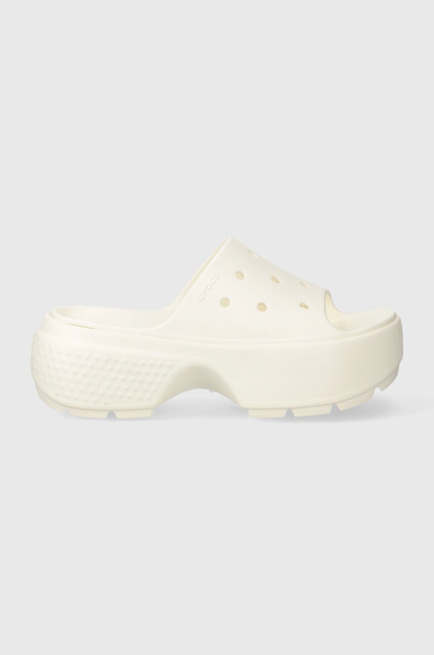 Шльопанці Crocs Stomp Slide жіночі колір бежевий на платформі 209346
