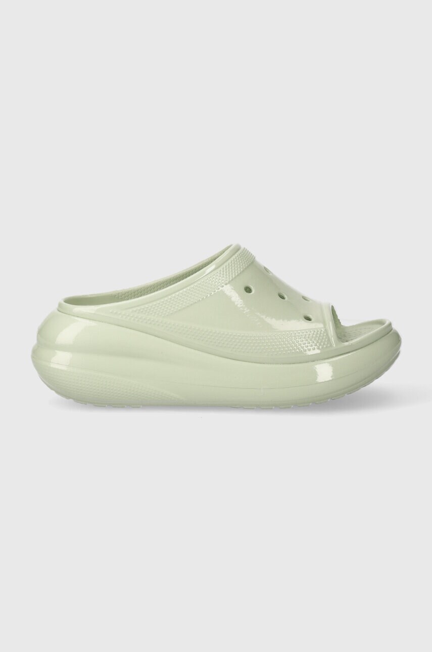 Шльопанці Crocs Crush High Shine Slide жіночі колір зелений на платформі 209648