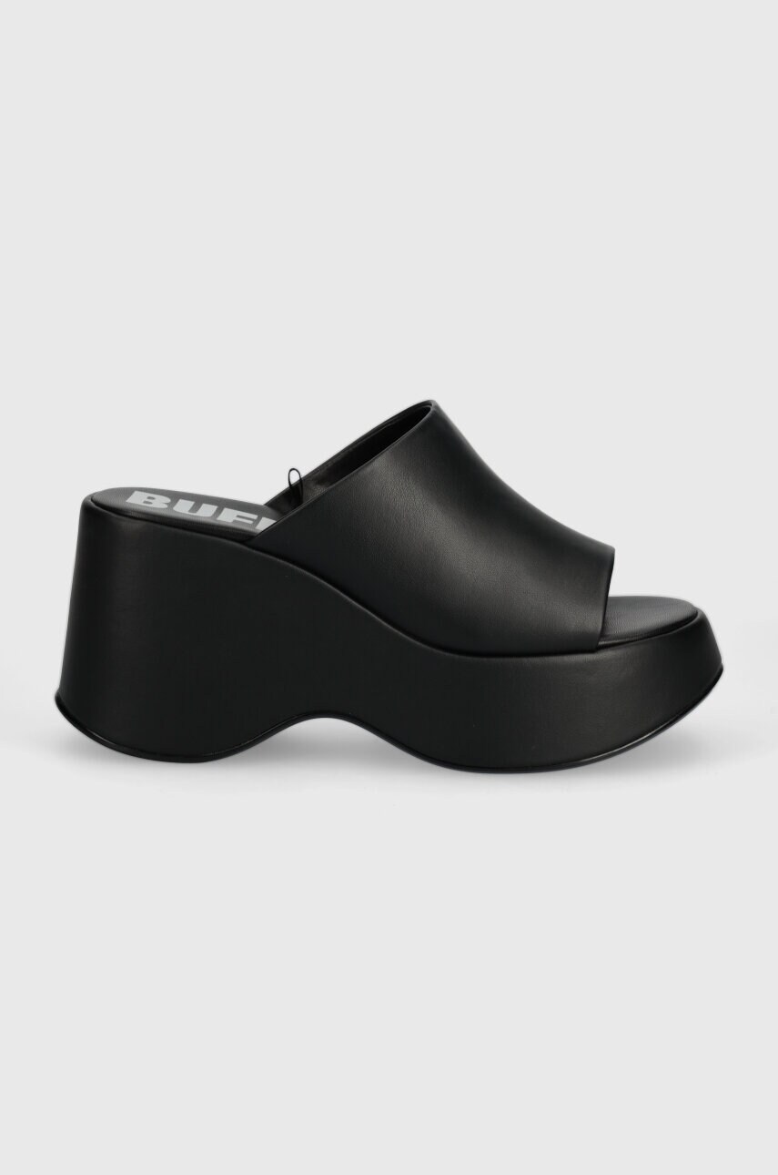 Шльопанці Buffalo Joy Mule жіночі колір чорний на танкетці 1602203.BLK