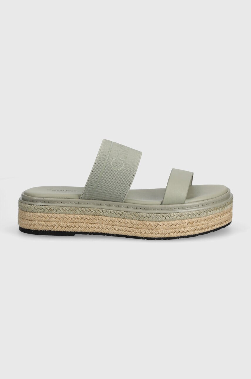 Шльопанці Calvin Klein WEDGE SLIDE HE жіночі колір сірий на платформі HW0HW01966