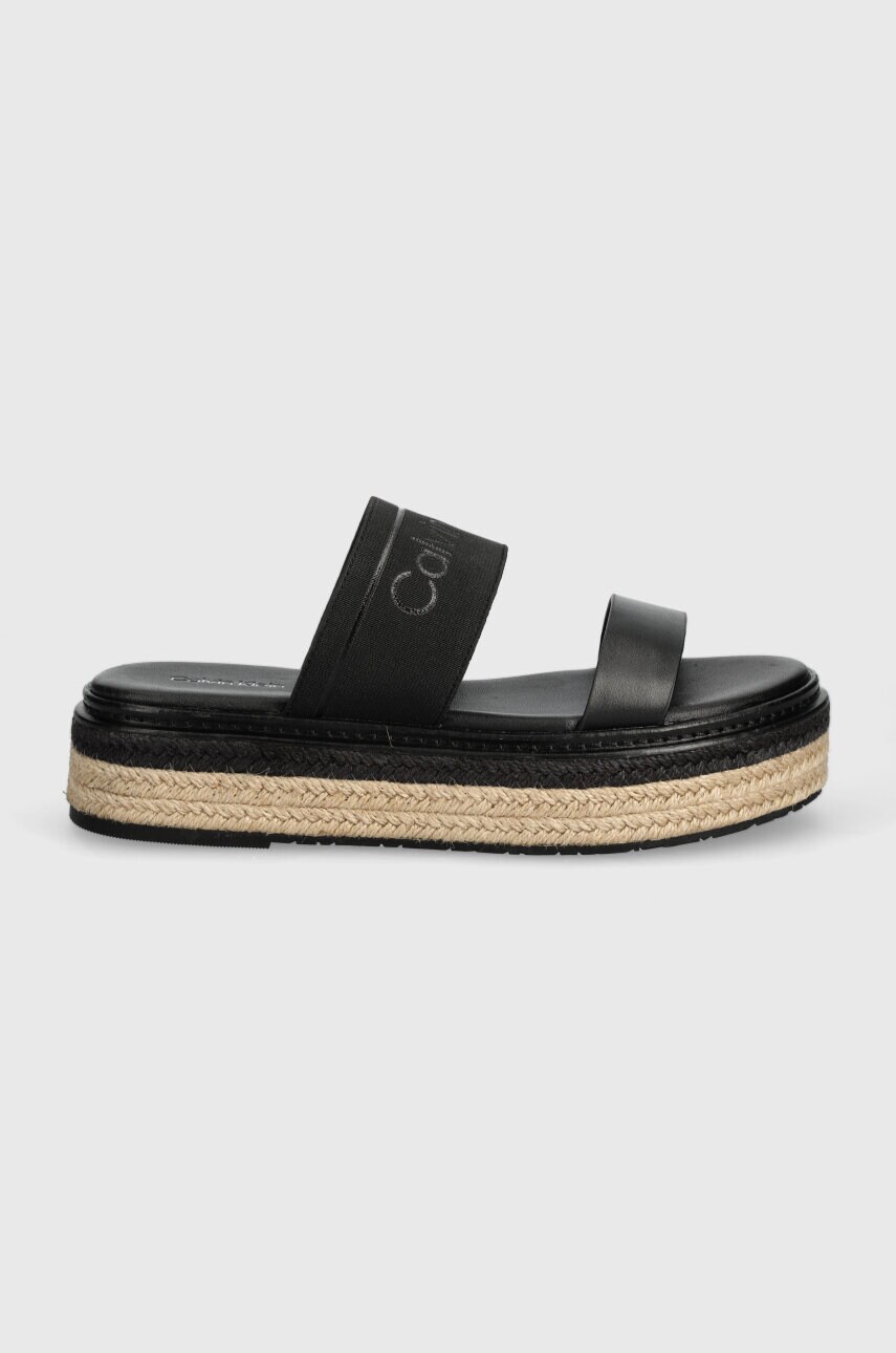 Шльопанці Calvin Klein WEDGE SLIDE HE жіночі колір чорний на платформі HW0HW01966
