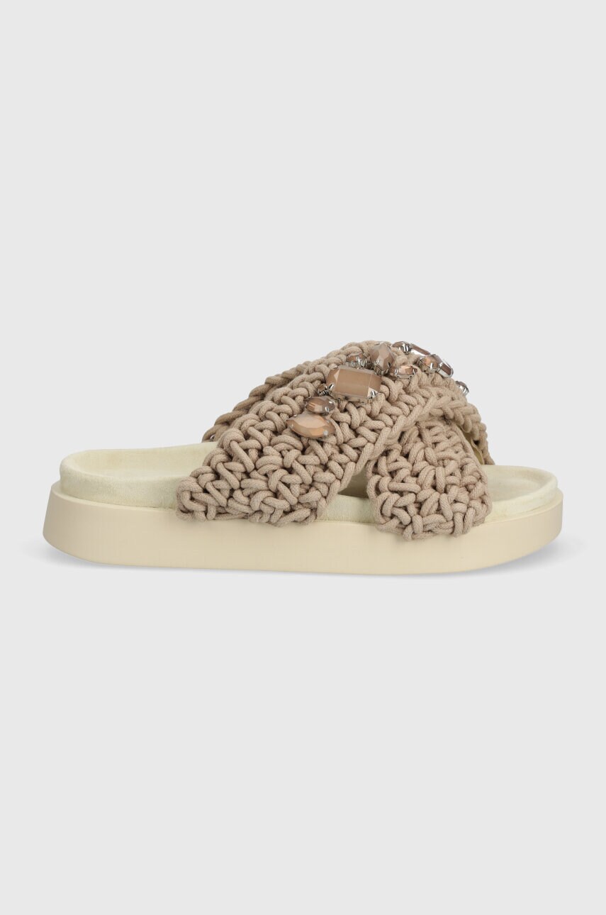 Шльопанці Inuikii Woven Stones жіночі колір бежевий на платформі 70104-106