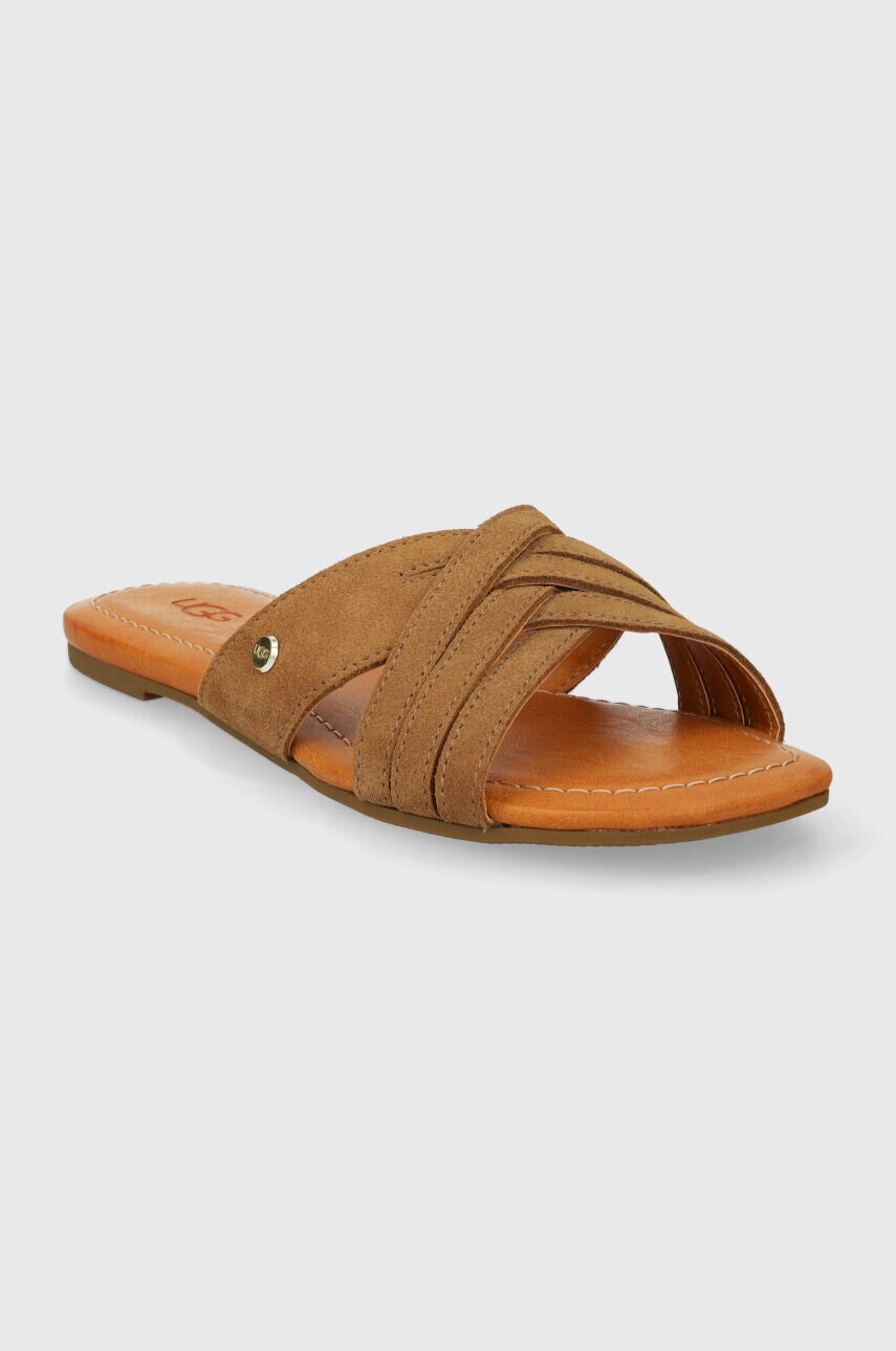 Замшеві шльопанці UGG Kenleigh Slide жіночі колір коричневий 1142710