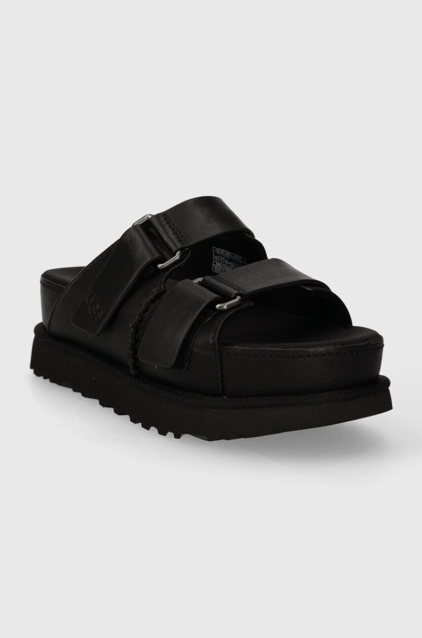 Шкіряні шльопанці UGG Goldenstar Hi Slide колір чорний на платформі 1152651