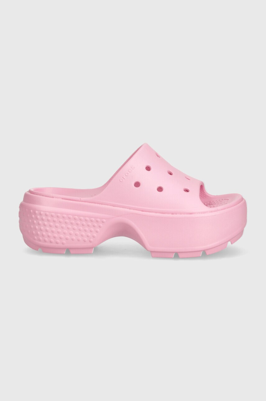 Шльопанці Crocs Stomp Slide жіночі колір рожевий на платформі 209346