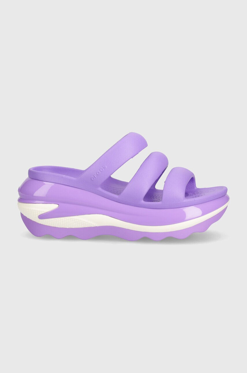 Шльопанці Crocs Mega Crush Triple Strap жіночі колір фіолетовий на платформі 209842