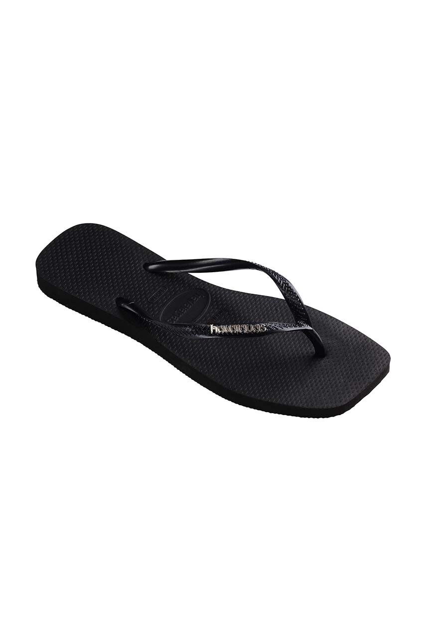 В'єтнамки Havaianas SQUARE LOGO METALLIC жіночі колір чорний на плоскому ходу 4148257.2976