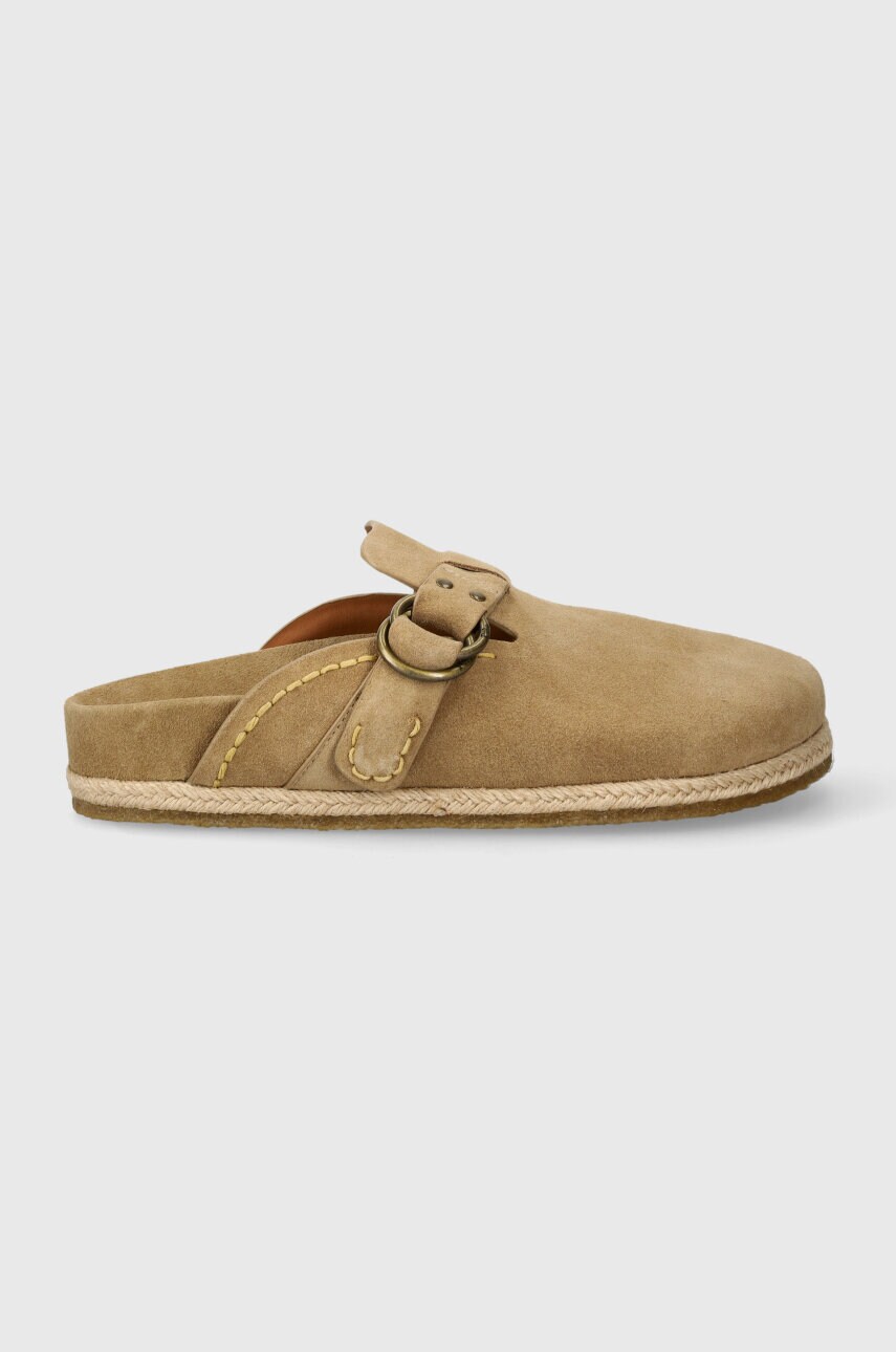 Замшеві шльопанці Polo Ralph Lauren Turbach Clog чоловічі колір бежевий 803931273003