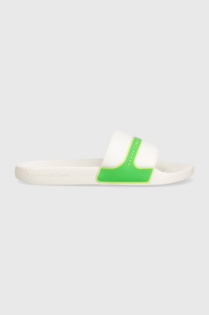 Шльопанці Calvin Klein Jeans SLIDE NEOPRENE SNAP чоловічі колір білий YM0YM00960