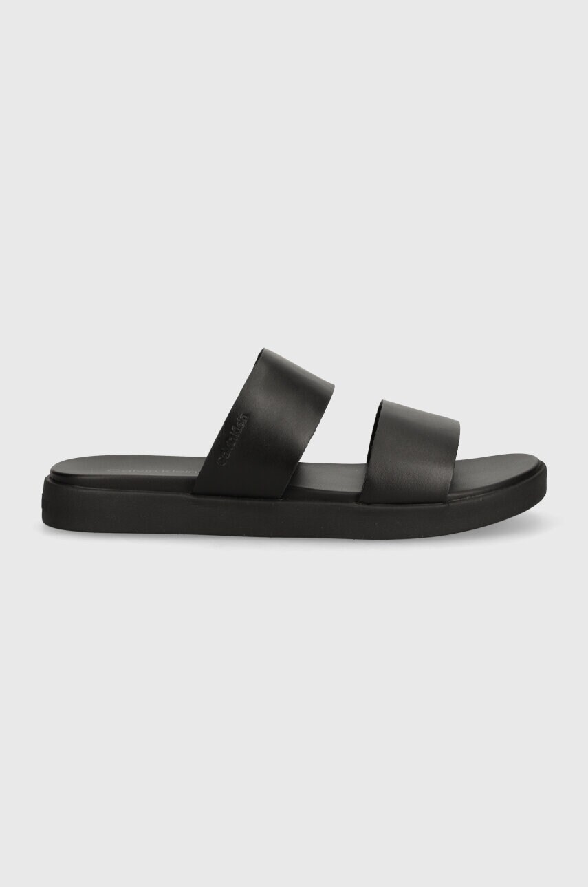 Шкіряні шльопанці Calvin Klein DOUBLE STRAP чоловічі колір чорний HM0HM01414