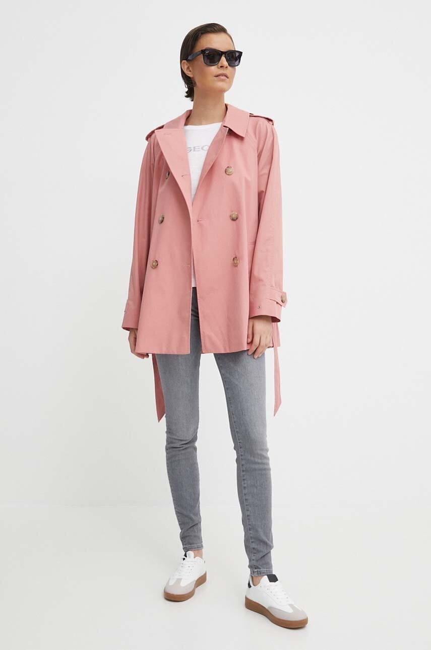 Бавовняний тренч Tommy Hilfiger колір рожевий перехідний oversize
