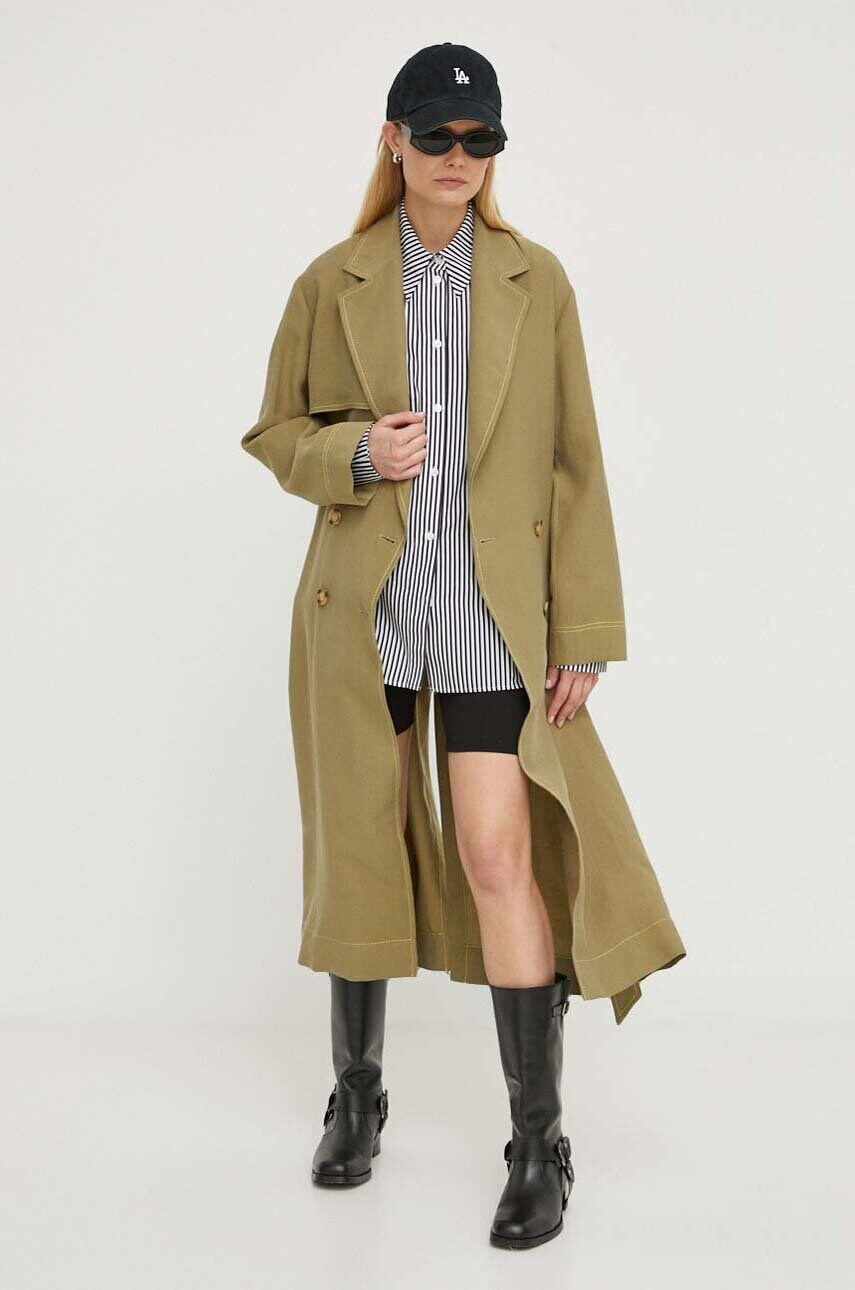 Тренч PS Paul Smith жіночий колір зелений перехідний oversize