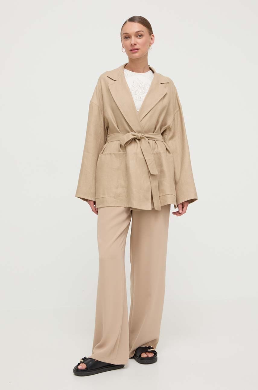 Льняний жакет Weekend Max Mara колір бежевий однобортний однотонна