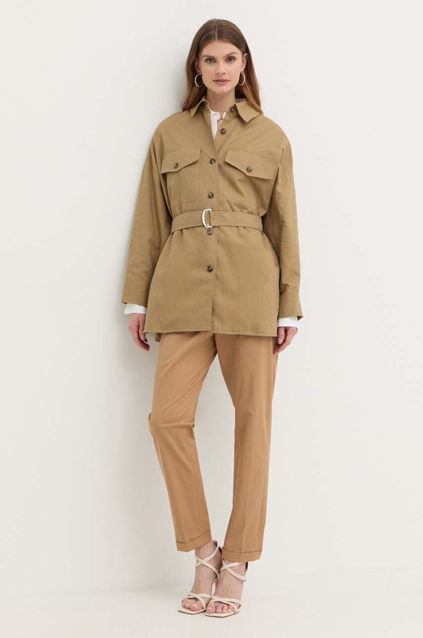 Плащ з домішкою льону Weekend Max Mara колір бежевий перехідний oversize 2415041082600