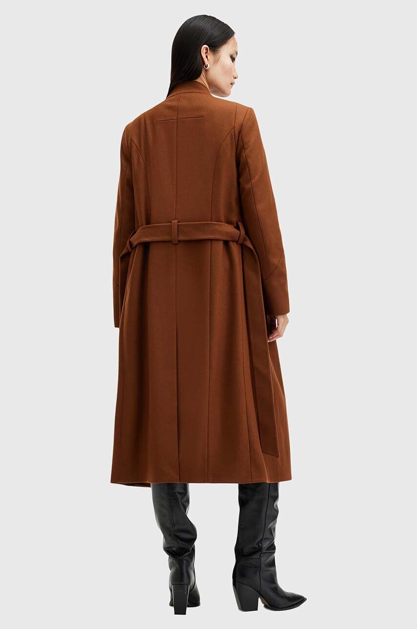 Вовняне пальто AllSaints RILEY колір коричневий перехідне W009OZ