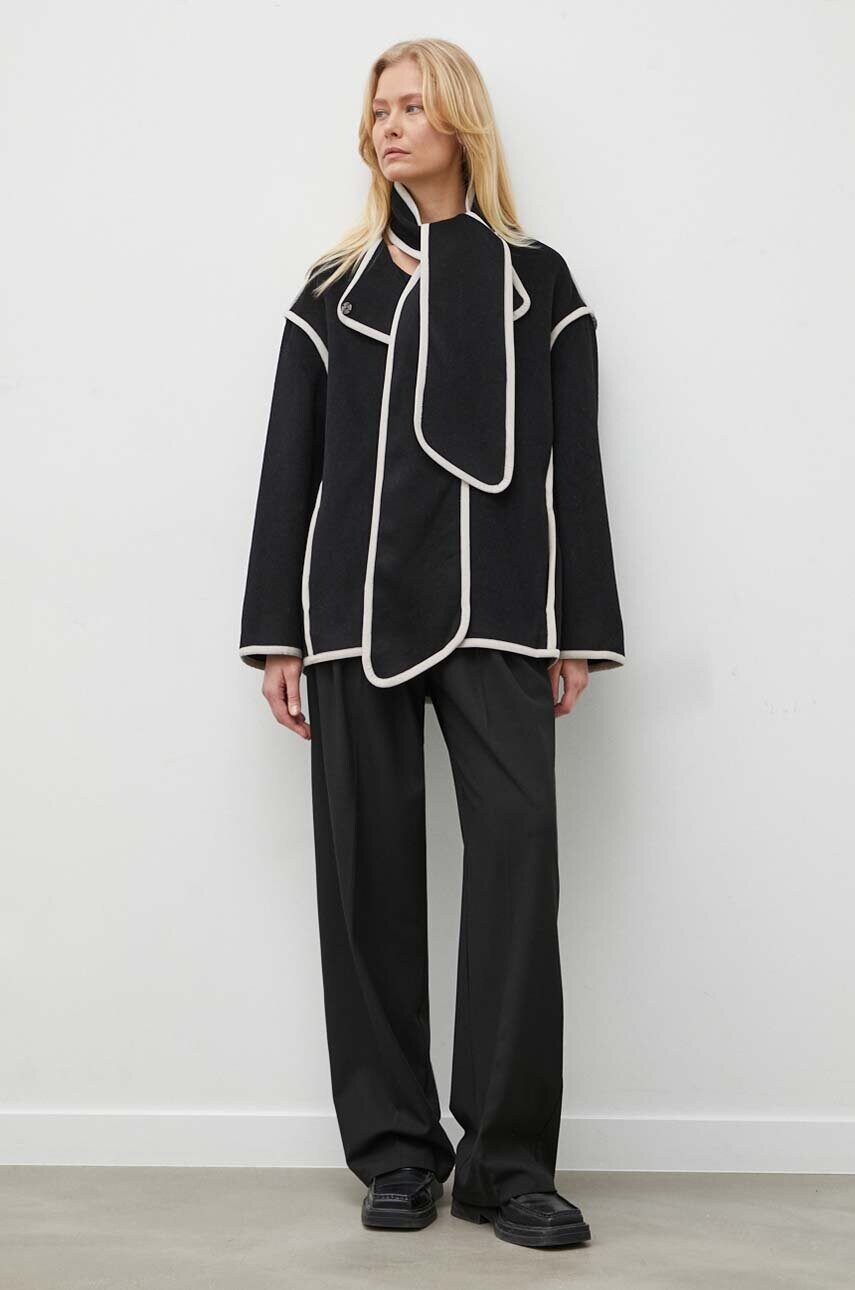 Вовняна куртка Bruuns Bazaar колір чорний перехідна oversize