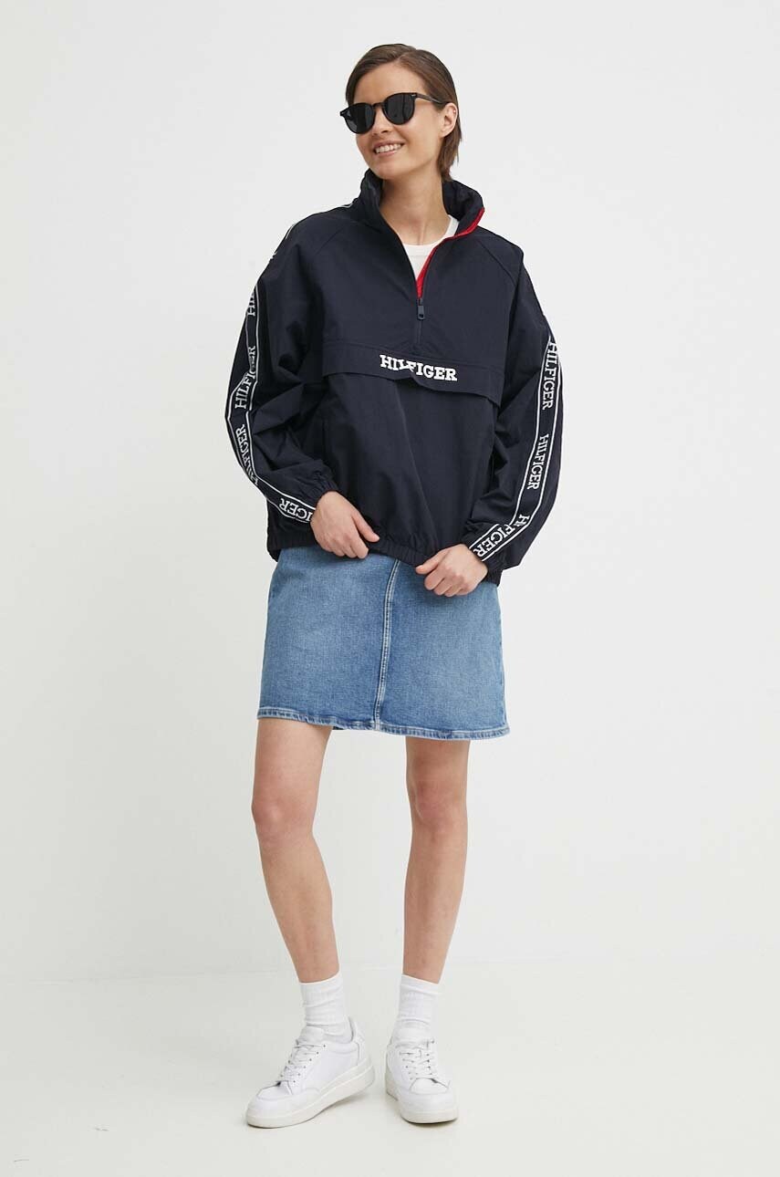 Куртка Tommy Hilfiger жіноча колір синій перехідна oversize WW0WW41507
