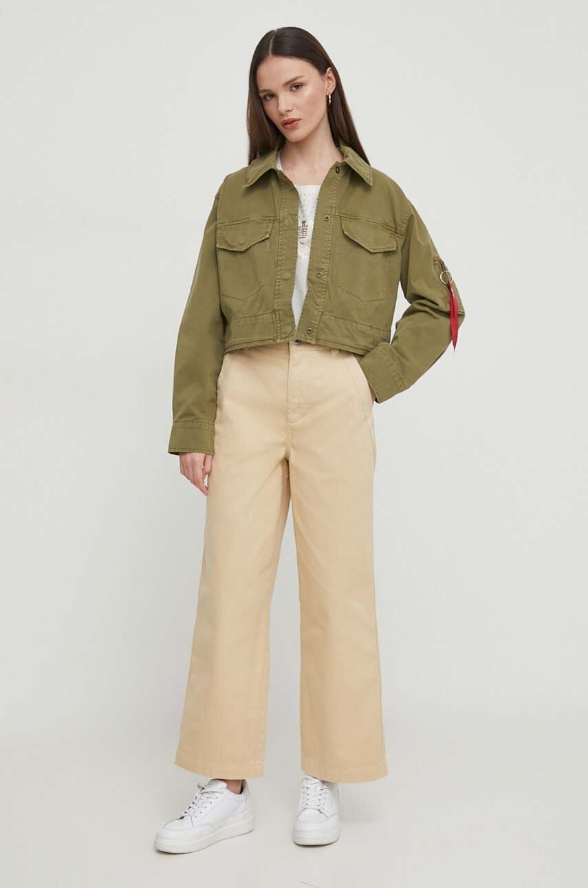Бавовняна куртка Alpha Industries колір зелений перехідна oversize