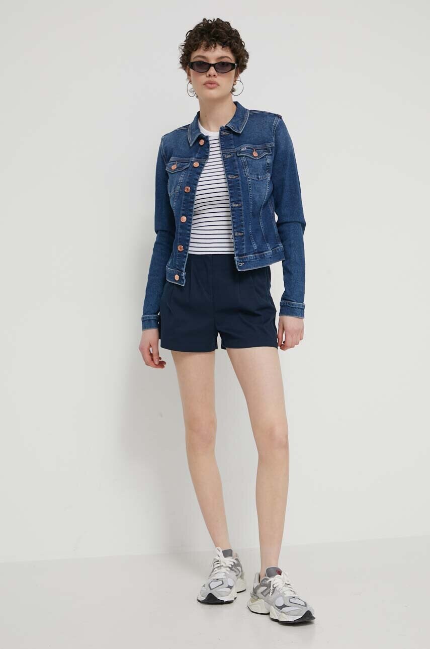 Джинсова куртка Tommy Jeans жіноча колір синій перехідна DW0DW17959