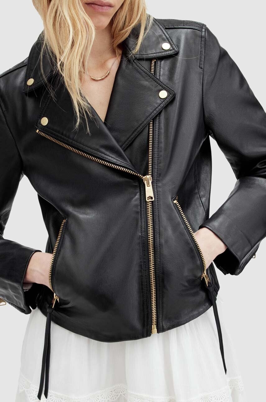 Шкіряна куртка AllSaints DALBY жіноча колір чорний перехідна