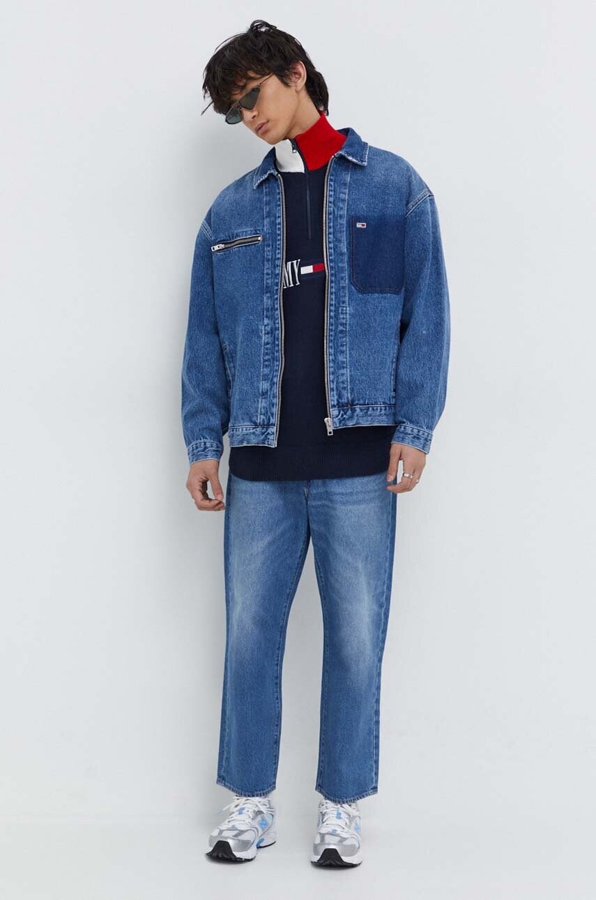 Бавовняна джинсова куртка Tommy Jeans колір синій перехідна