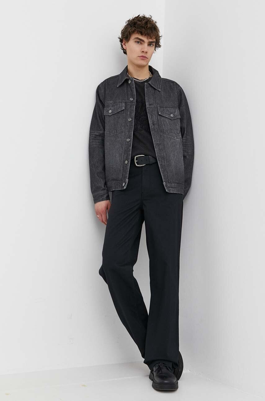 Джинсова куртка Wood Wood Ivan Denim чоловіча колір чорний перехідна 12315107.7051