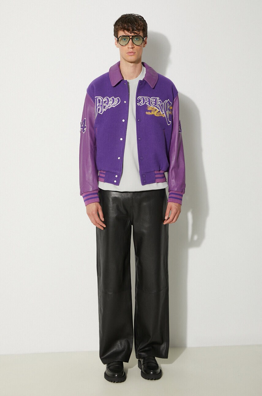 Вовняна куртка Awake NY Varsity Jacket колір фіолетовий перехідна oversize SP24-OT001