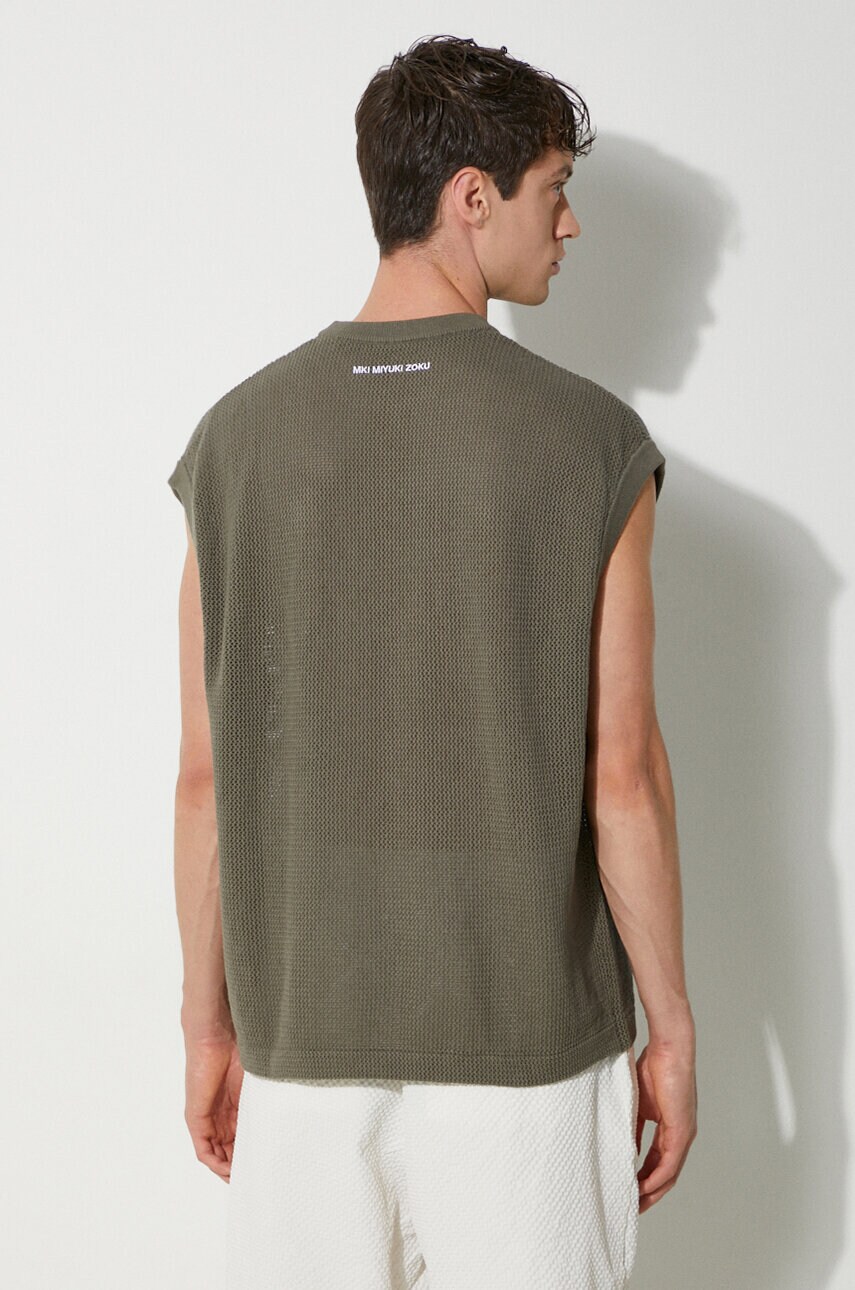 Бавовняна жилетка MKI MIYUKI ZOKU Loose Gauge Vest колір зелений LOOSE.GAUGE.VEST