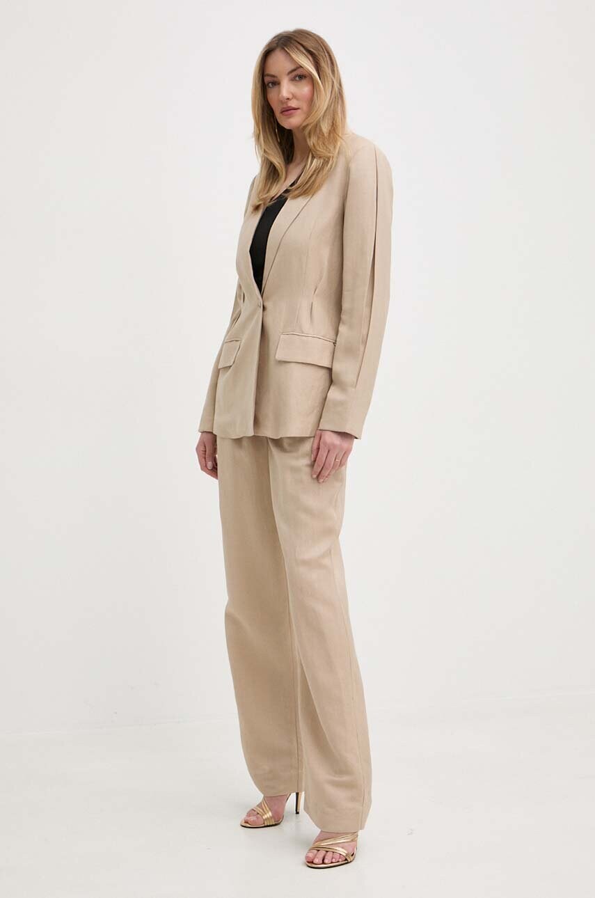 Льняний жакет Twinset колір бежевий oversize однотонна