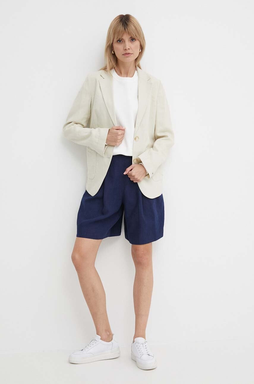 Льняний жакет Tommy Hilfiger колір бежевий однобортний однотонна WW0WW42454