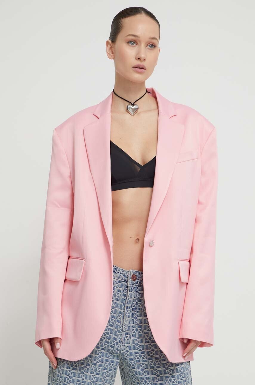 Піджак Moschino Jeans колір рожевий однобортний однотонна