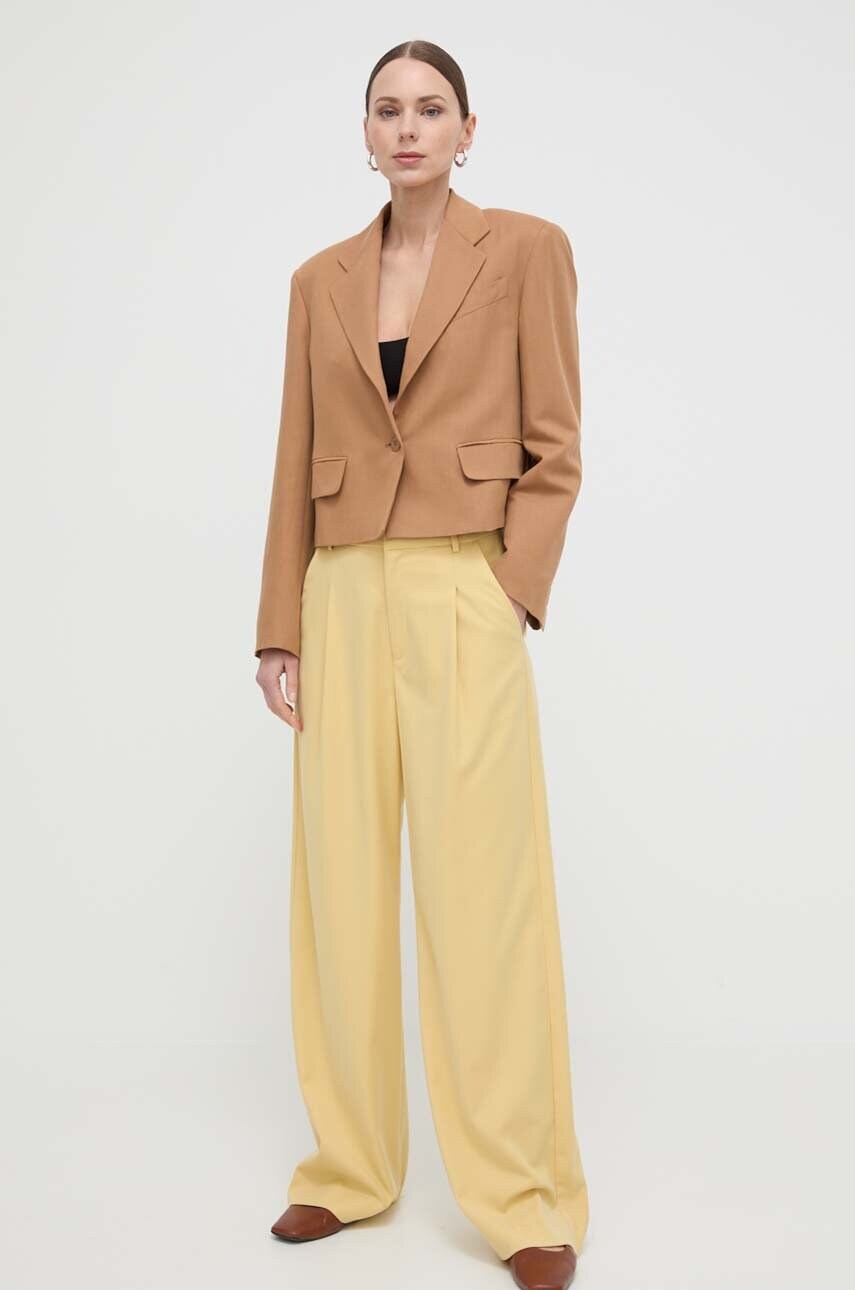 Піджак з домішкою льону Weekend Max Mara колір коричневий однобортний однотонна